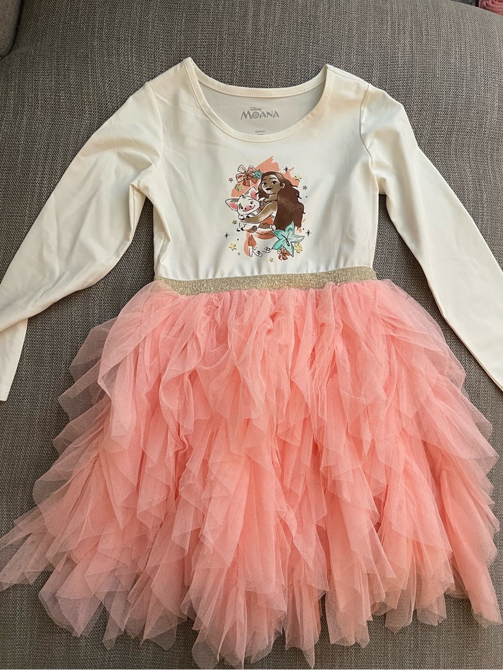 Disney’s Moana Girls' Cream and Peach Tulle Dress